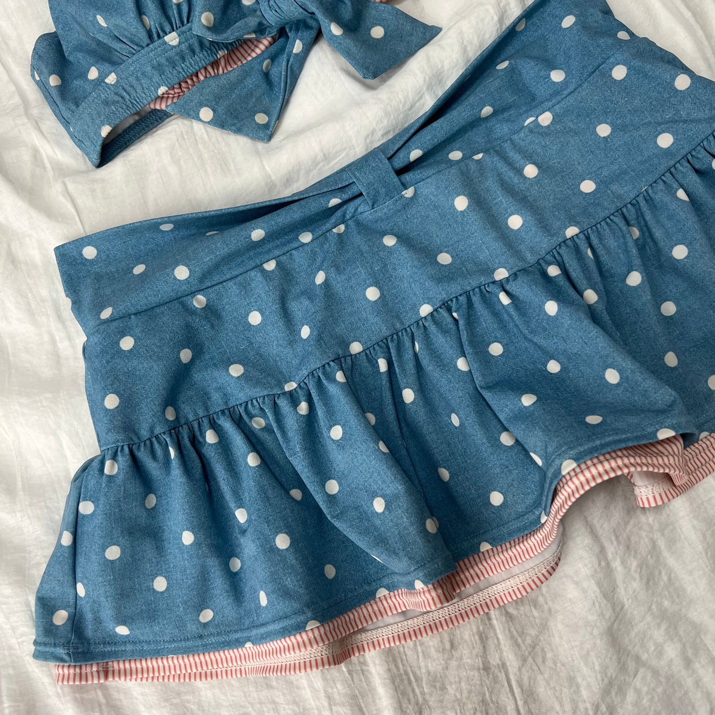 Women's Blue Polka dot Bikini-Tankini set