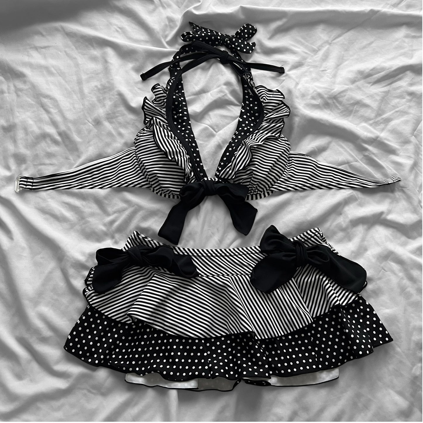 M size•Black dots & stripes bikini Set