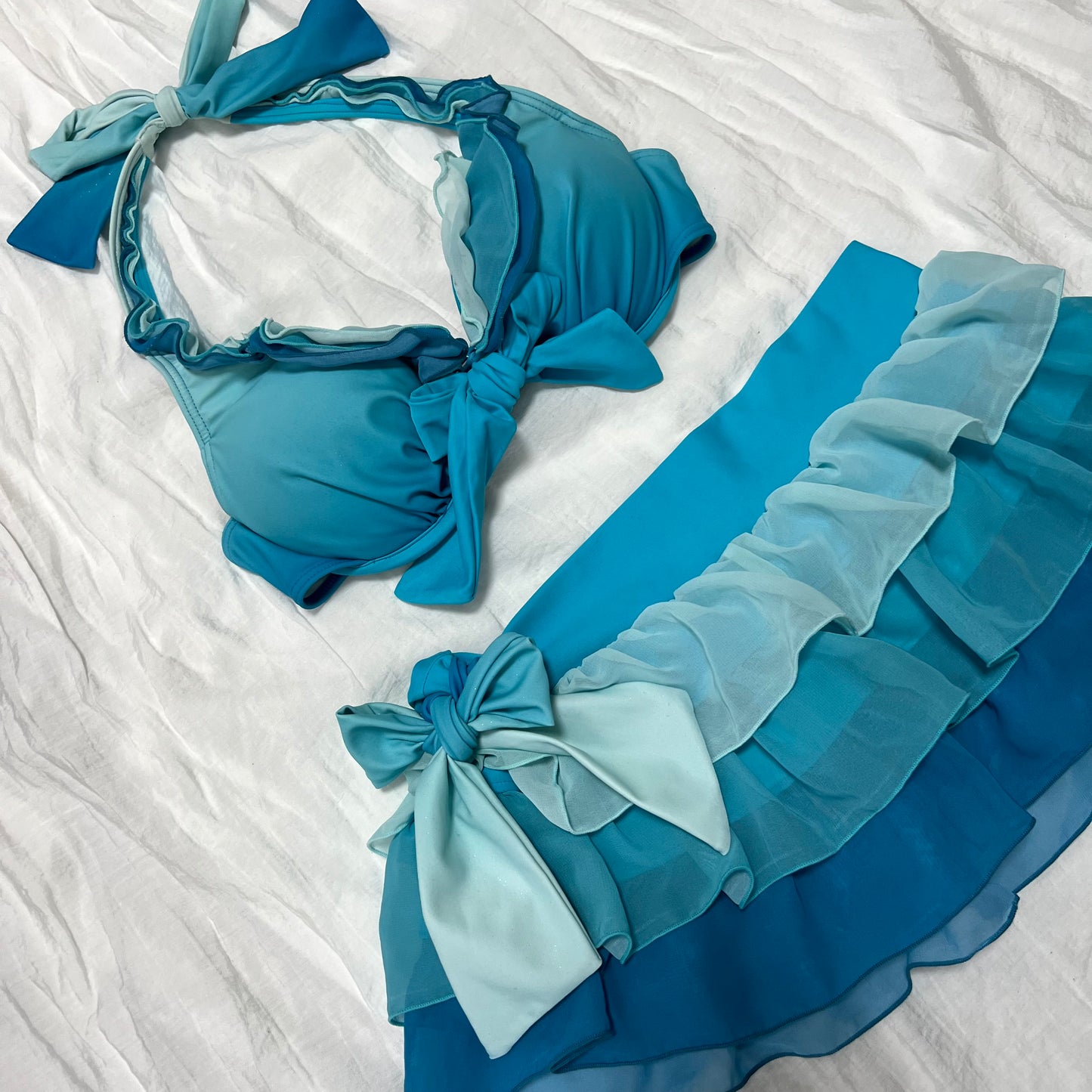 Women's Blue Ruffles Bikini-Tankini set