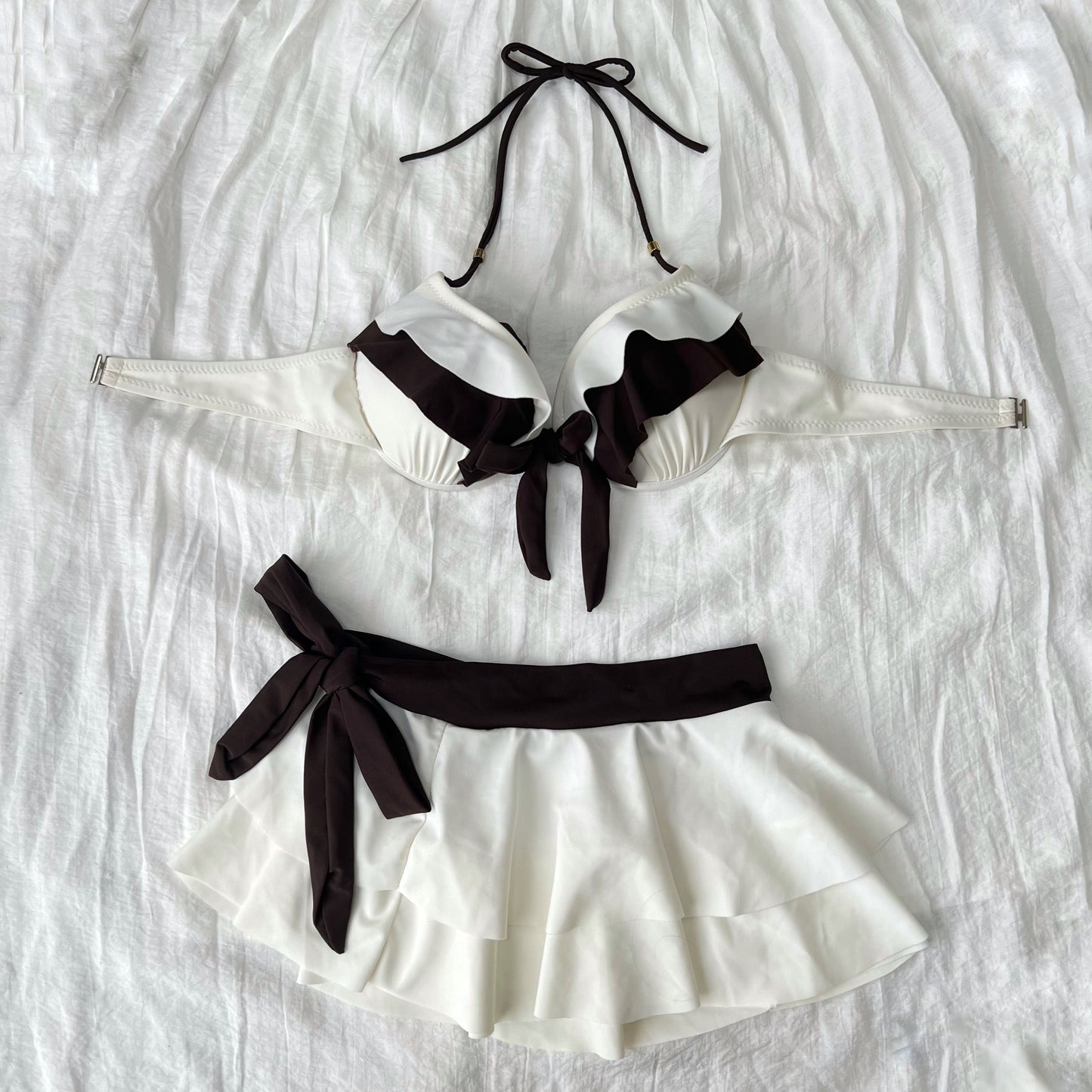 Women's Brown Ribbon Bikini-Tankini set