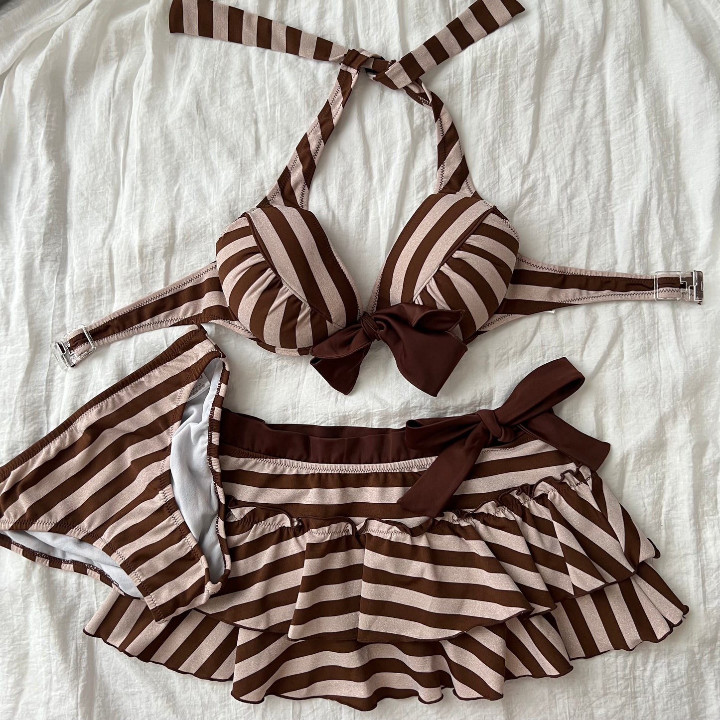 Sparkly striped brown bikini set