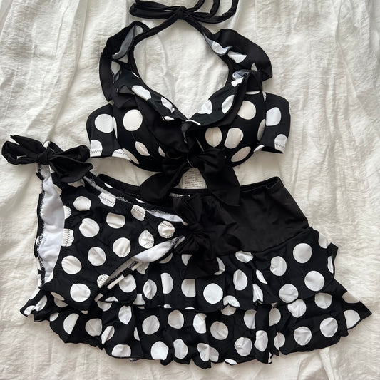 Women's black Polka Dots Bikini-Tankini set