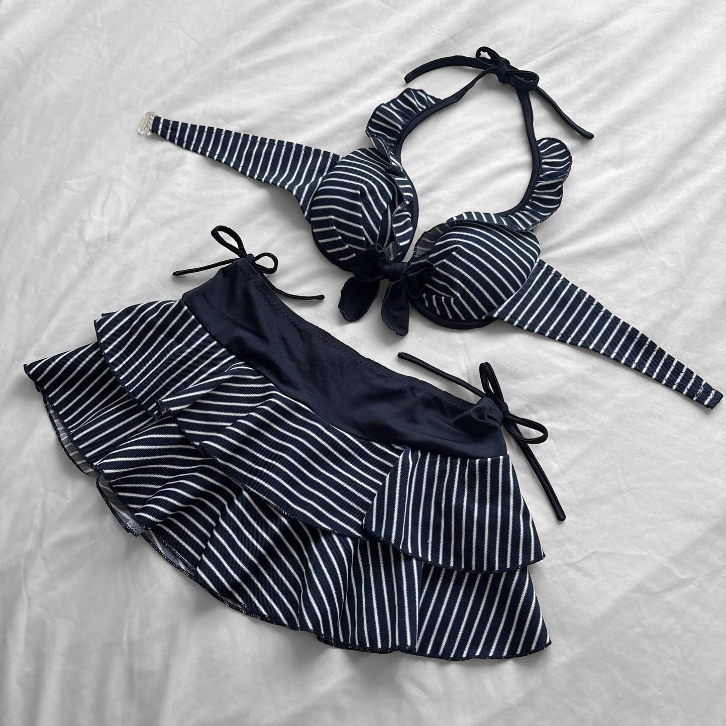 L size•Navy & White stripes bikini Set
