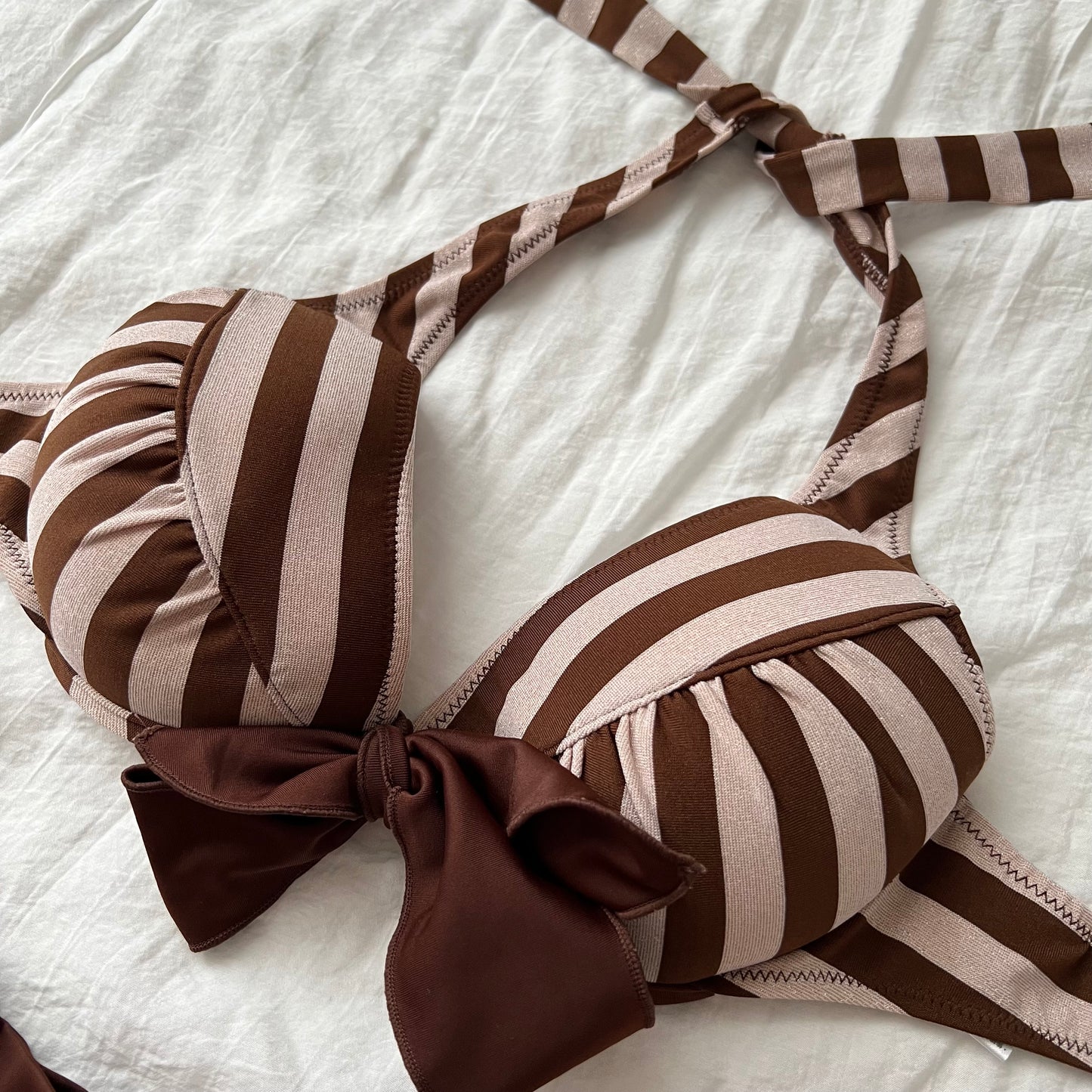 Sparkly striped brown bikini set