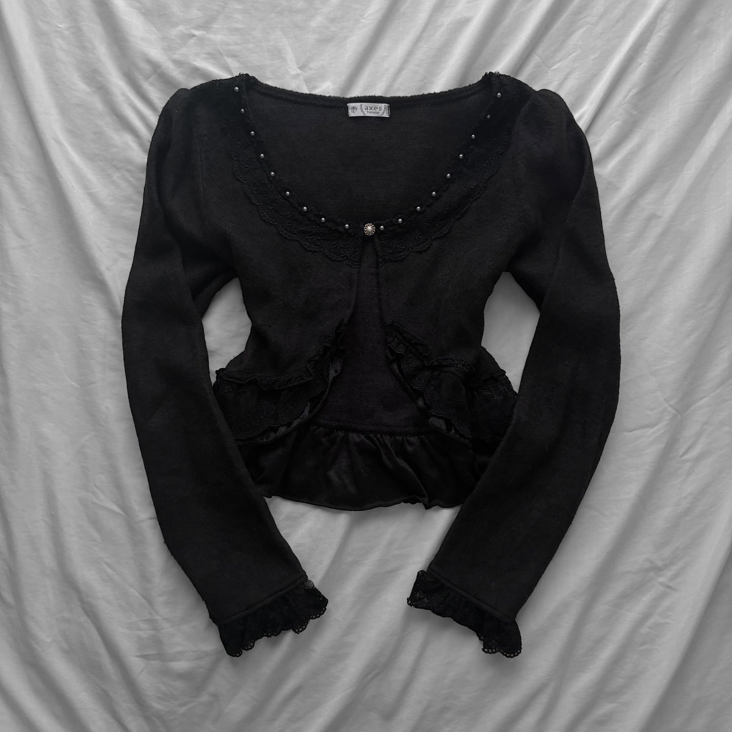 ‘Axes Femme’ Black Cardigan Top With Lace