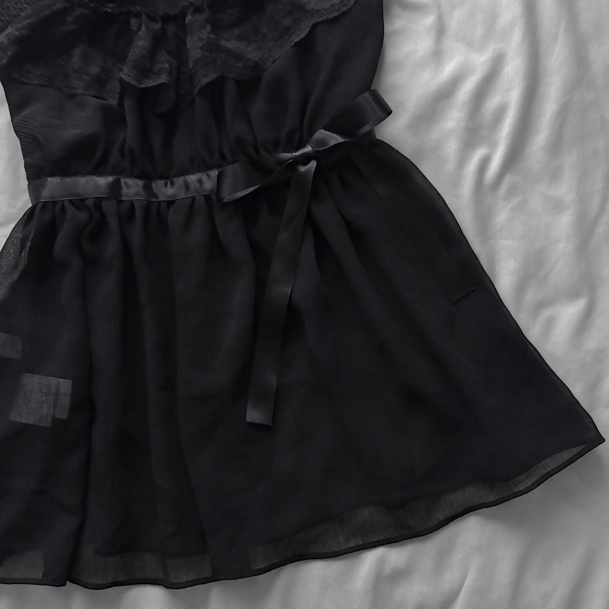 Black Ruffle Lace & Ribbon Top