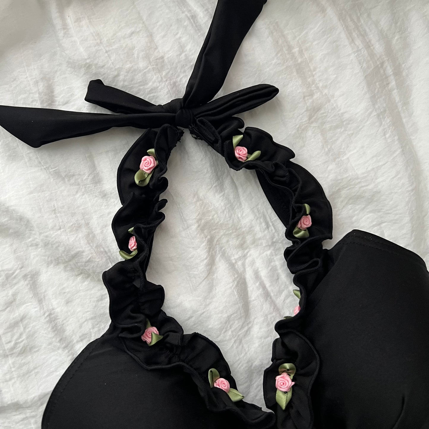 L size•Black flower coquette bikini Set