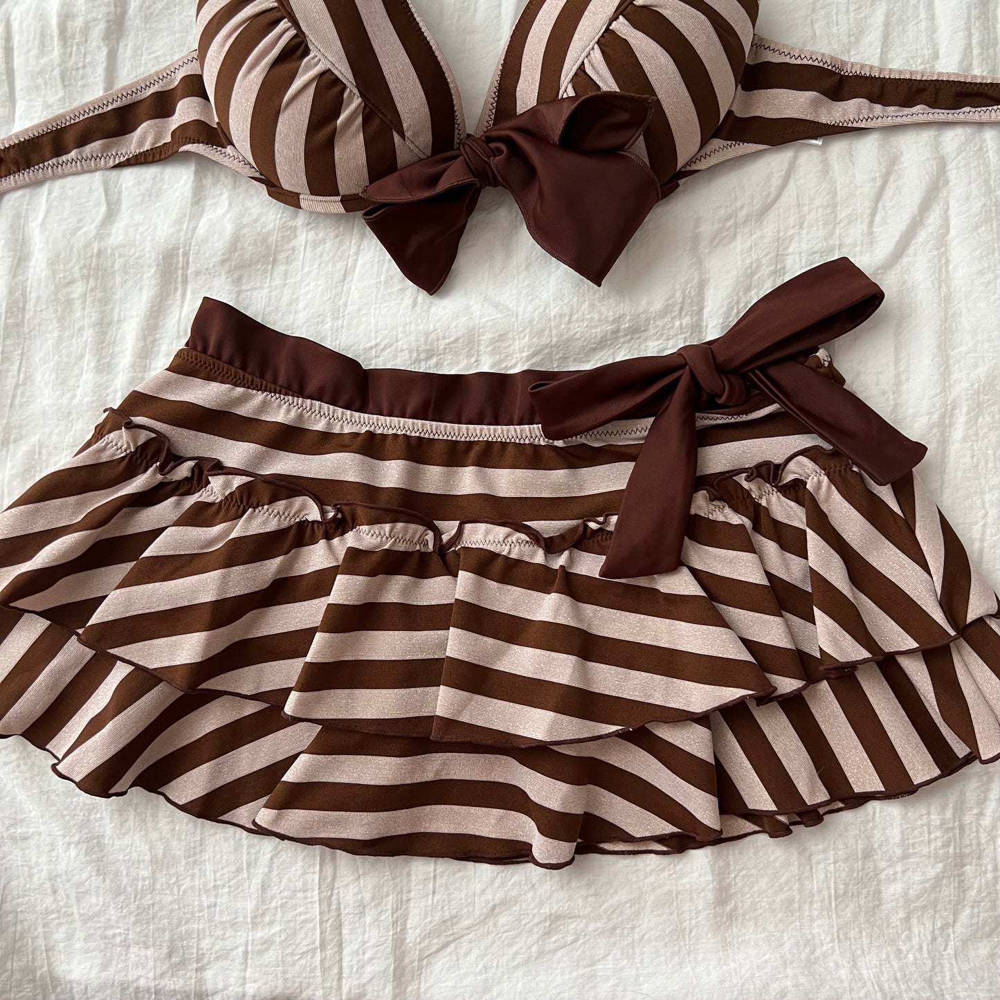 Sparkly striped brown bikini set