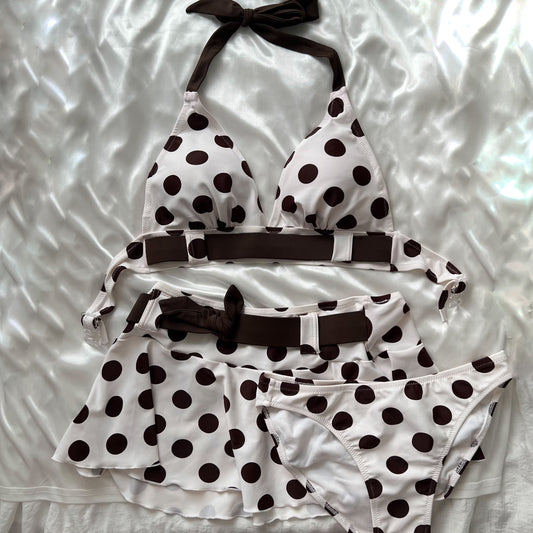 Women's White Polka Dots Bikini-Tankini set