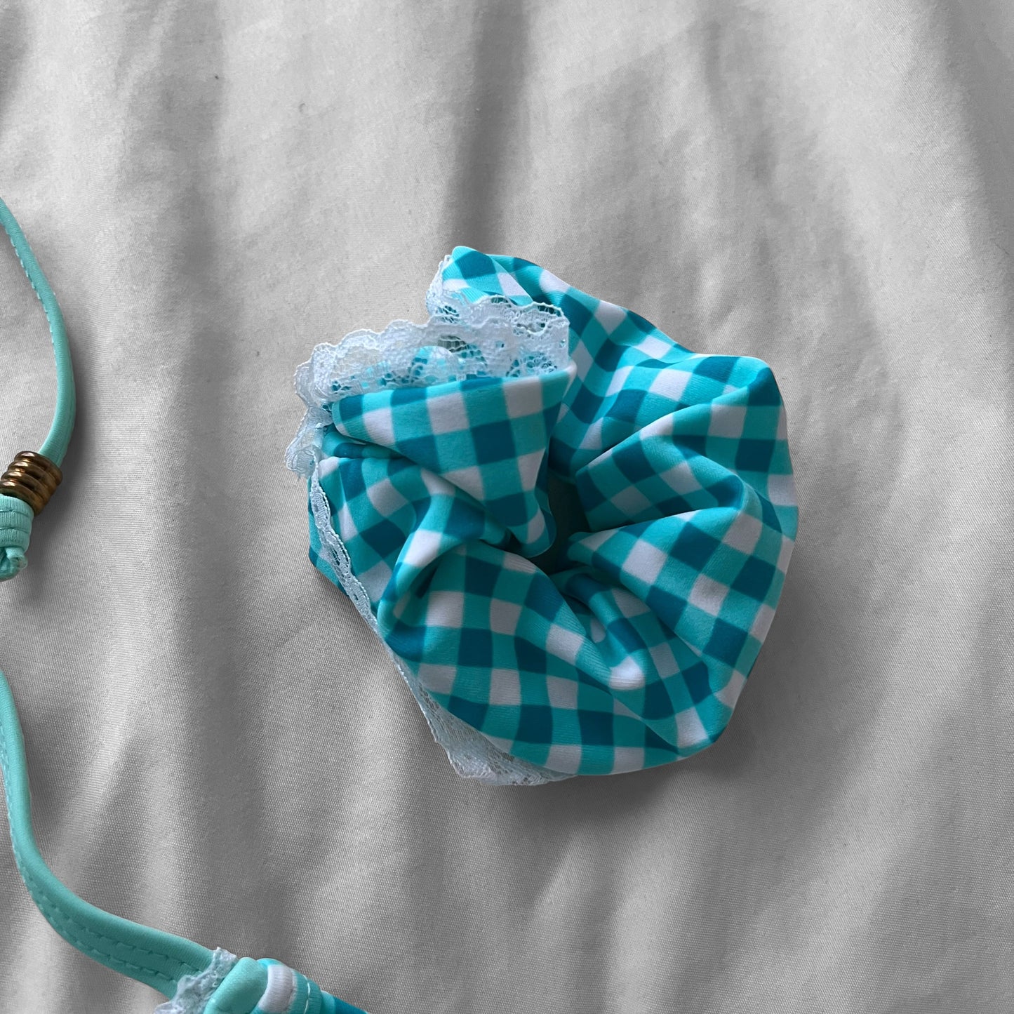 S size•Turquoise plaid & lace bikini Set
