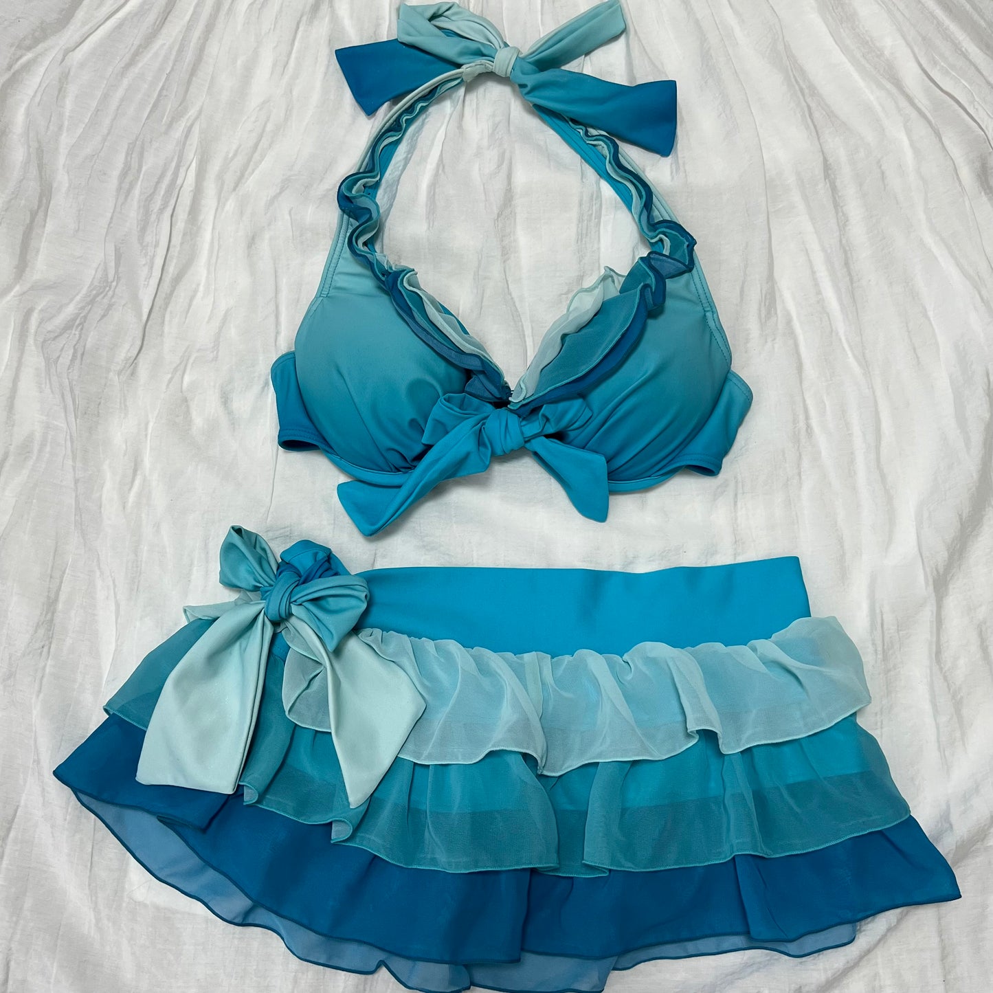 Women's Blue Ruffles Bikini-Tankini set