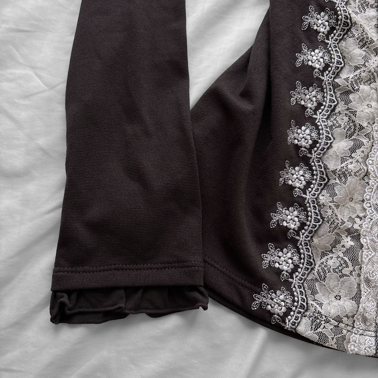 ‘Axes Femme’ Brown Top with White Lace Details