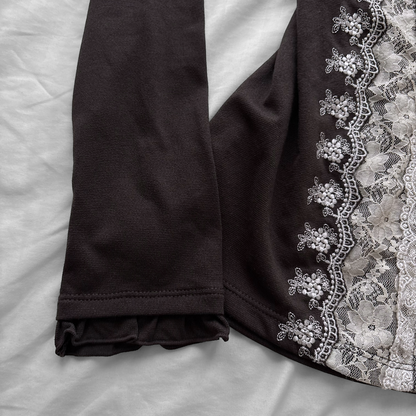 ‘Axes Femme’ Brown Top with White Lace Details