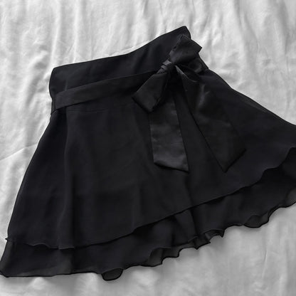 Flowy Black Ribbon Mini Skirt