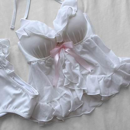 M size•White Babydoll Bikini Set