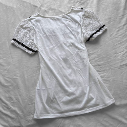 ‘Axes Femme’ White & Brown Ribbons Top
