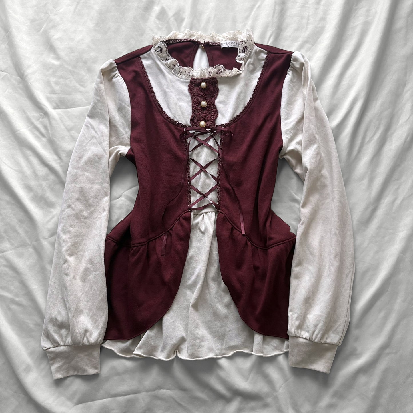 ‘Axes Femme’ Cream & Burgundy Corset Style Top