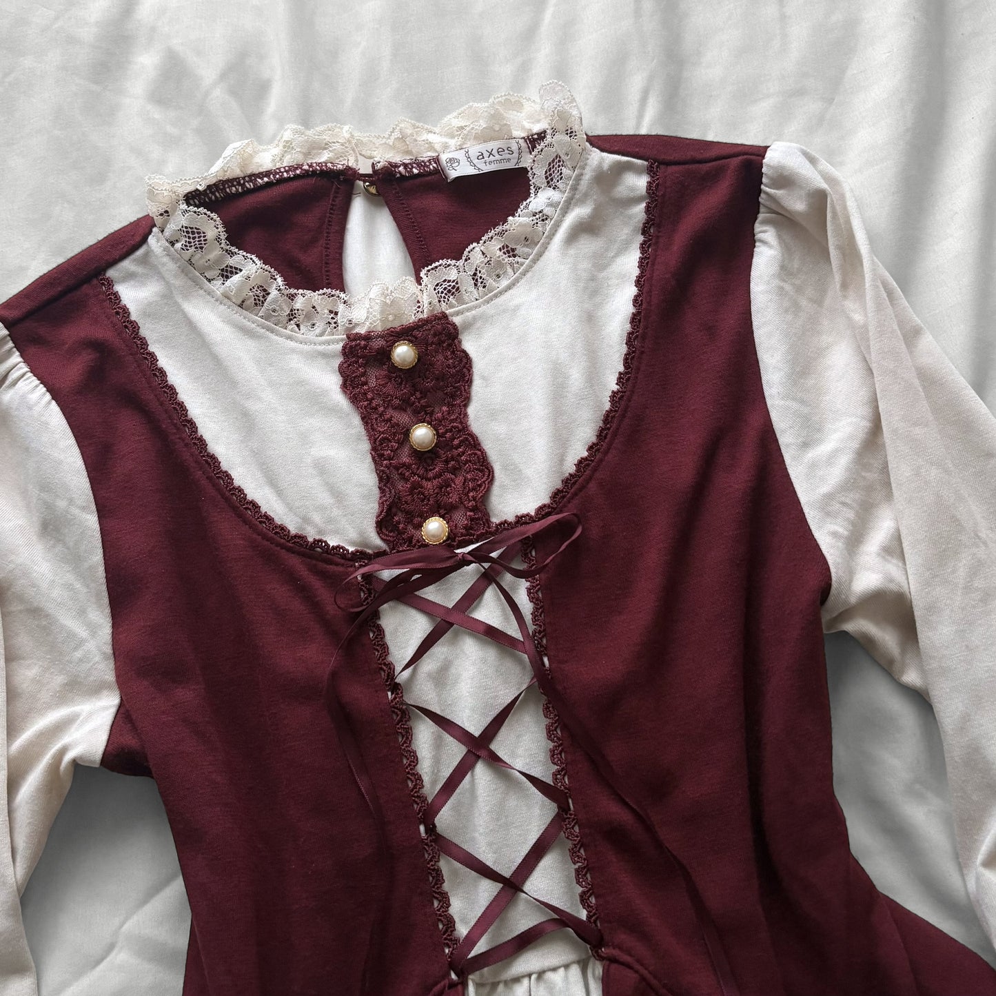 ‘Axes Femme’ Cream & Burgundy Corset Style Top