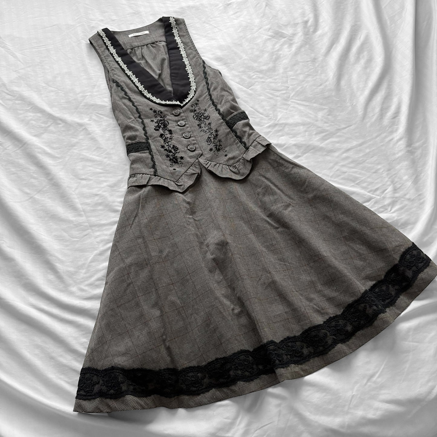 ‘Axes Femme’ Grey Plaid Gothic Dress