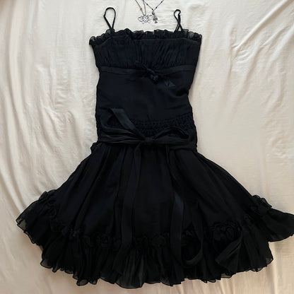 Ribbon black frill dress
