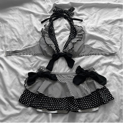 M size•Black dots & stripes bikini Set
