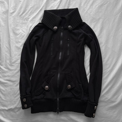 Black Military-Inspired Jacket with a Removable Hood