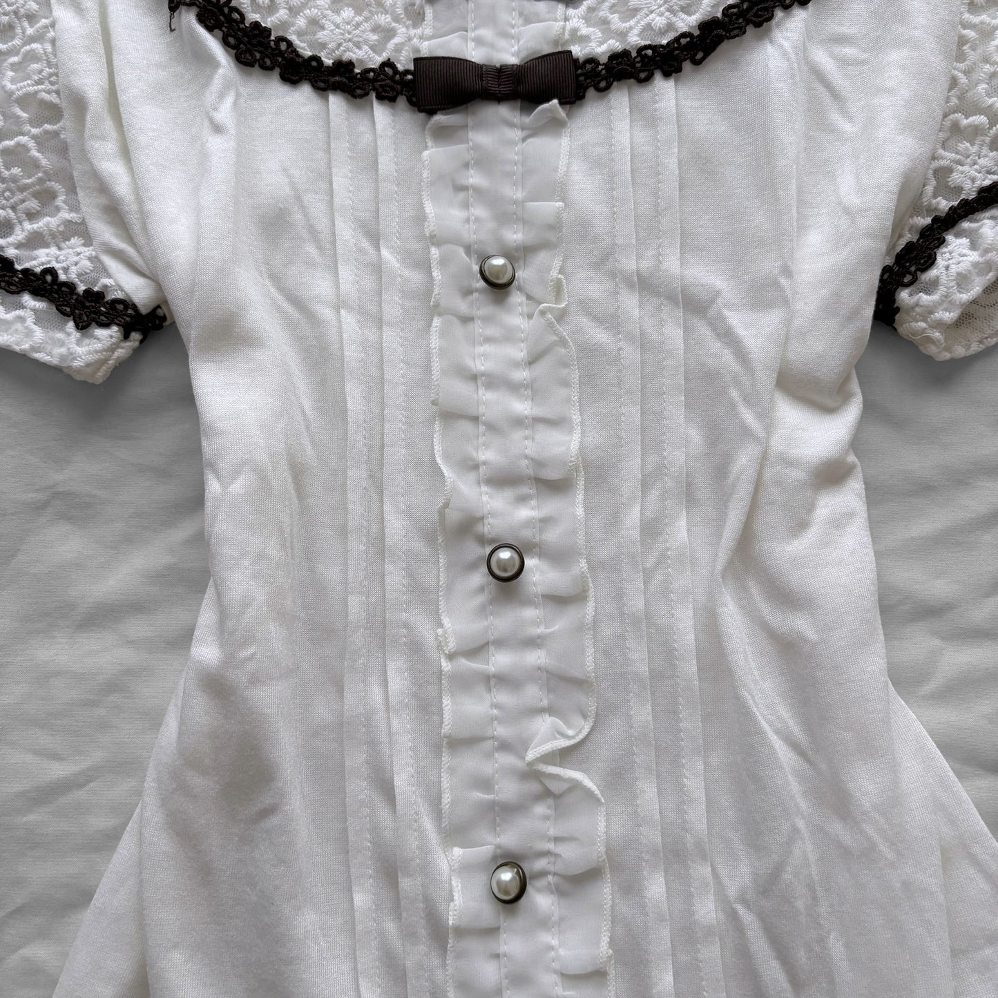 ‘Axes Femme’ White & Brown Ribbons Top