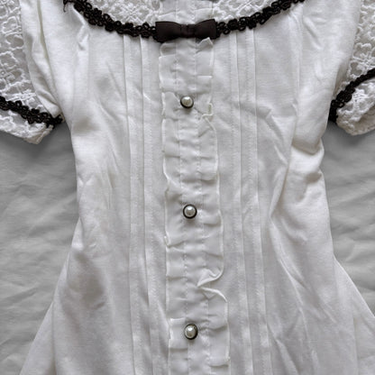 ‘Axes Femme’ White & Brown Ribbons Top
