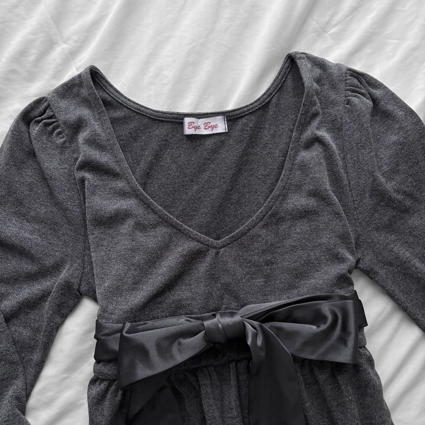 Grey Ribbon babydoll Top