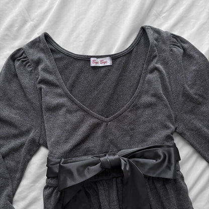 Grey Ribbon babydoll Top