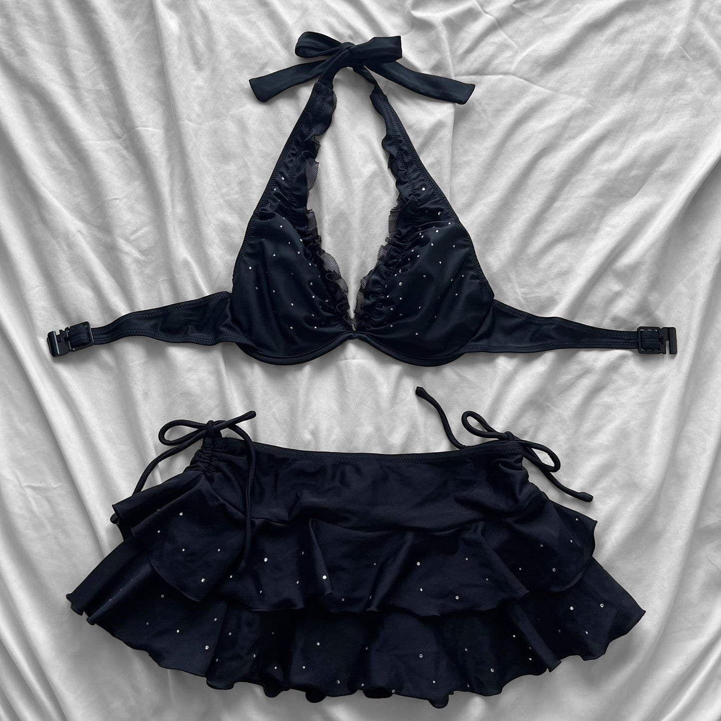S size•Black frills bikini Set