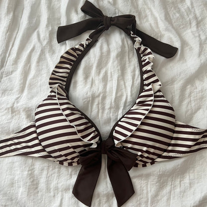 Bow striped bikini set