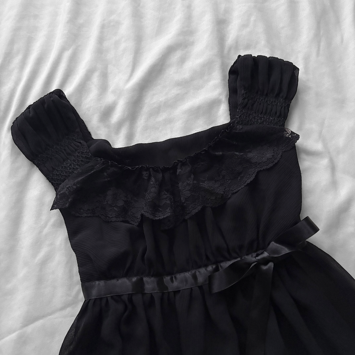 Black Ruffle Lace & Ribbon Top