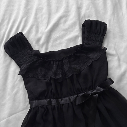 Black Ruffle Lace & Ribbon Top