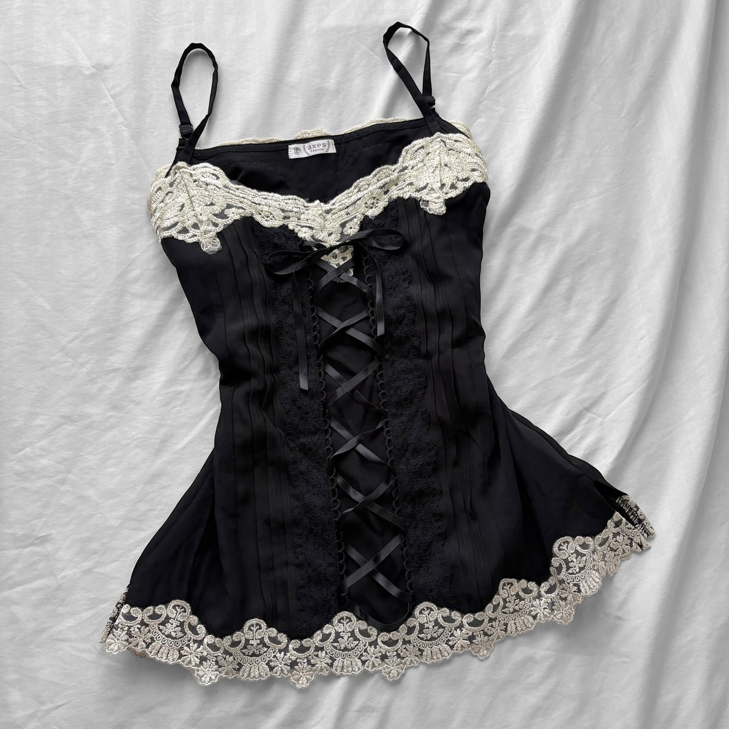 ‘Axes Femme’ Black & Lace Corset Top