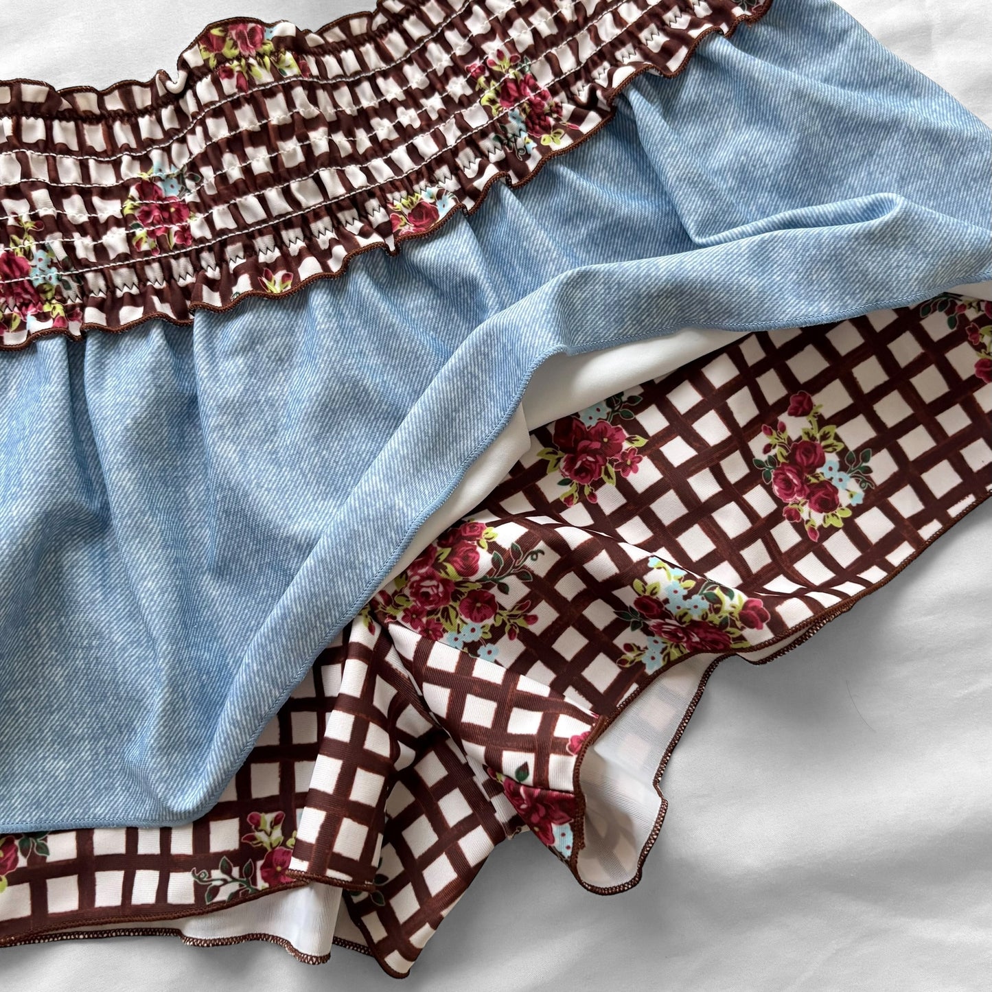 S size•brown plaid & floral bikini Set