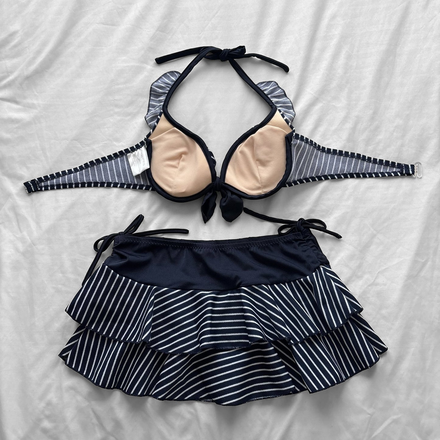 L size•Navy & White stripes bikini Set