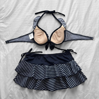 L size•Navy & White stripes bikini Set