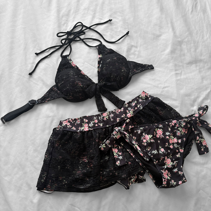 M size•Black lace & Floral bikini Set