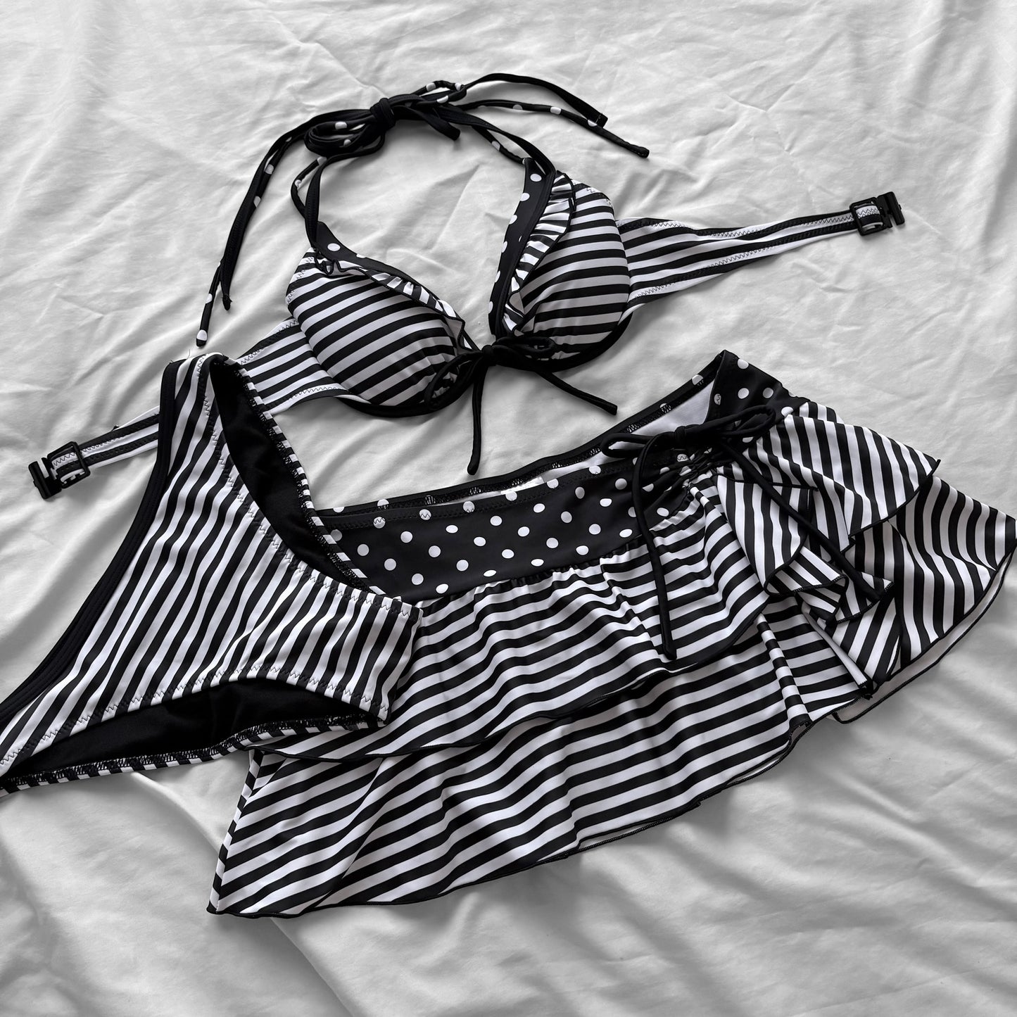 M size•Black dots & stripes bikini Set