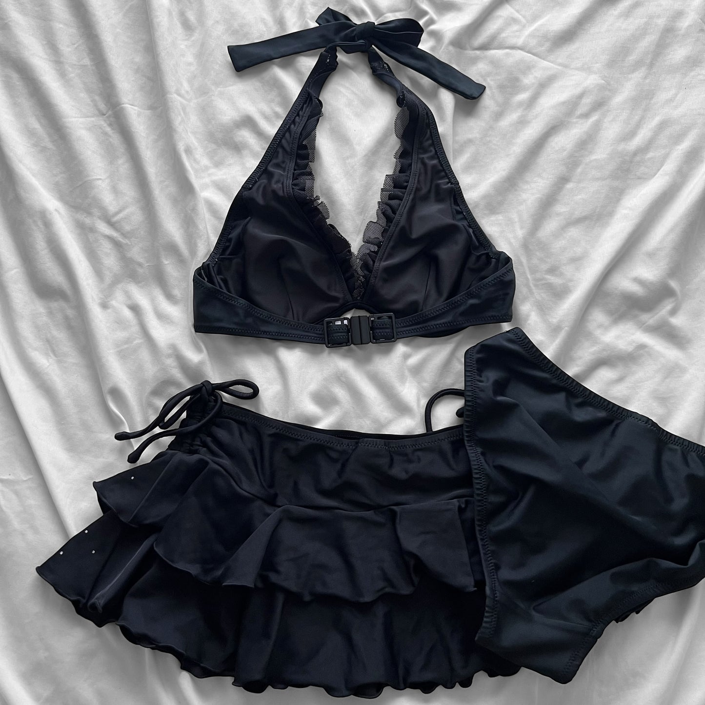 S size•Black frills bikini Set
