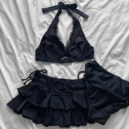 S size•Black frills bikini Set