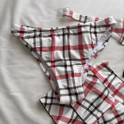 M size•Red & white plaid bikini Set