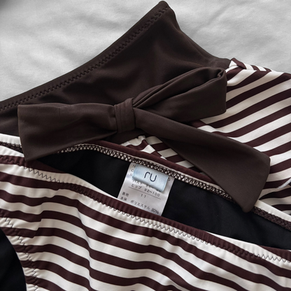 L size•Brown & White stripes bikini Set