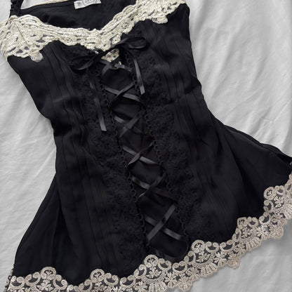 ‘Axes Femme’ Black & Lace Corset Top