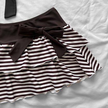 L size•Brown & White stripes bikini Set