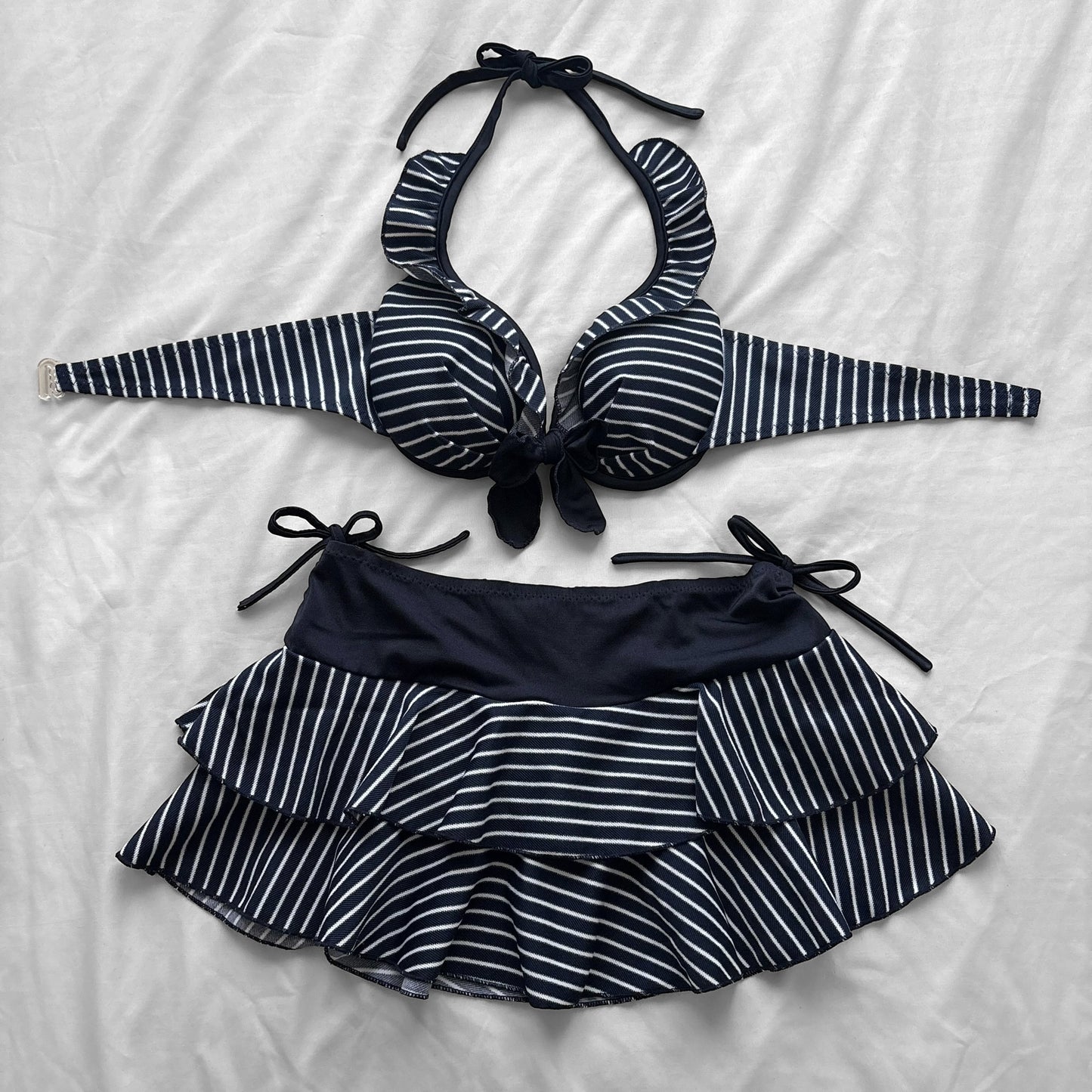 L size•Navy & White stripes bikini Set