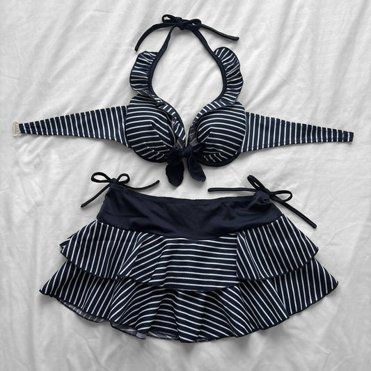 L size•Navy & White stripes bikini Set
