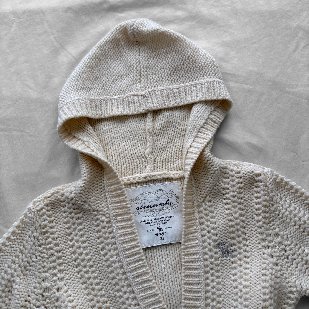 Abercrombie Cream Knit Hooded Cardigan