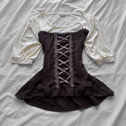 ‘Axes Femme’ Brown & Creamy Corset Top